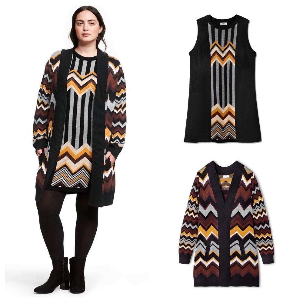Women Missoni for Target Brown Chevron Cardigan Sweater Dress Set Size 2X Plus
